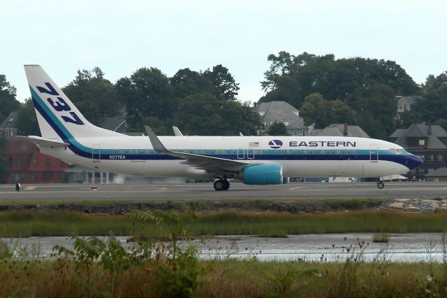 Boeing 737-800 (N277EA) - Eastern 5502 arriving as a sports charter flight from Washington, D.C. bringing the Howard University football team to play Boston College