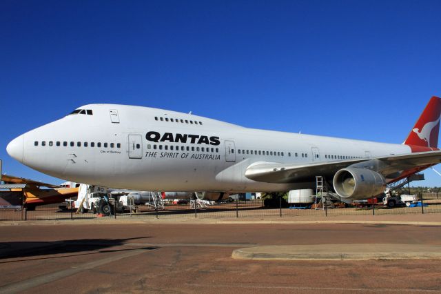 Boeing 747-200 (VH-EBQ) - Longreach outback Australia. This 747B 200 was donated by Qantas to the Qantas Founders Museum for permanent display.