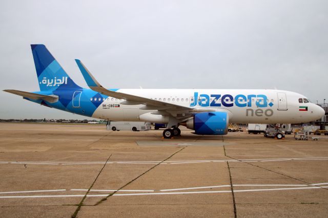 Airbus A320neo (9K-CBG) - Parked on Stand 357R on 2-Oct-21 after operating its first revenue flight JZR7 from OKBK the previous day.