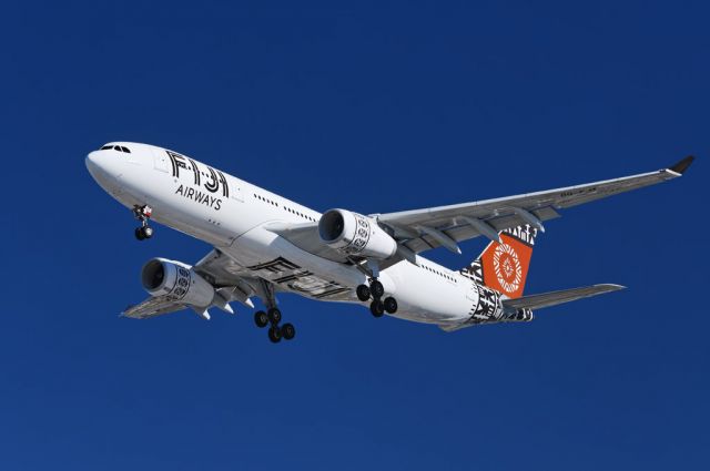 DQ-FJT — - A Fiji Airways operated Airbus A330-200 series widebody jet on final approach to the Los Angeles International Airport, LAX, in Westchester, Los Angeles, California