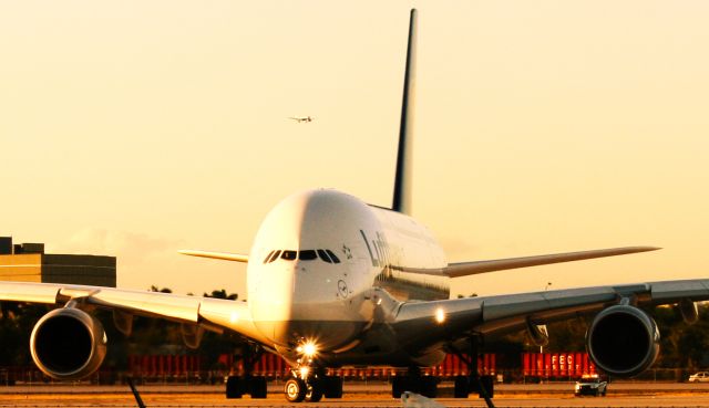 Airbus A380-800 — - Check out our aviation videos with 100% authentic and non-leveled sound! a rel=nofollow href=http://youtube.com/ilikeriohttps://youtube.com/ilikerio/abr /br /The A380 is taxiing onto KMIAs runway 9.