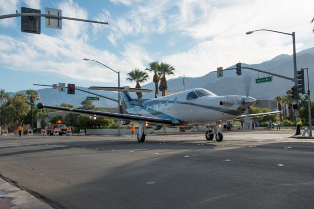 Pilatus PC-12 (N177TJ) - Taxing on Sunrise Way, Palm Springs AZ, from the convention center back to the airport at the end of AOPA Summit 2012