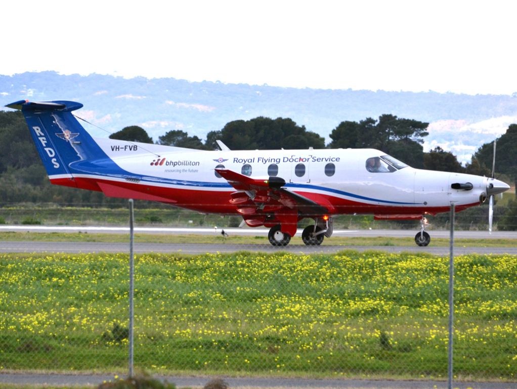 Pilatus PC-12 (VH-FVB) - On taxi-way heading for take off on runway 05. Thursday 12th July 2012.