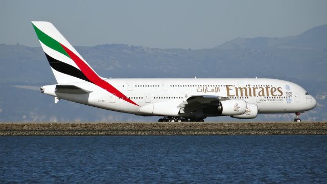 Airbus A380-800 (A6-EOC) - A6-EOC, Age: 0.7 Yearsbr /Airbus A380-800 (quad-jet) (H/A388/L)br /Airline: Emirates, Engines: 4x GP7200br /06-Mar-2015 A388/L San Francisco Intl (KSFO)-->Dubai Intl (OMDB / DXB) 16:00 PST 19:24 GST (+1) 15:23