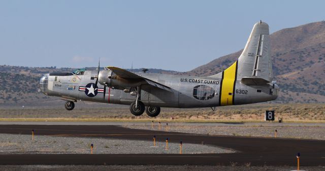 CONVAIR Privateer (N2871G) - A Consolidated Vultee PB4Y-2 Privateer (N2871G), dressed in the US Coast Guard uniform -- similar to the garb it once wore while on "active duty' with the Coast Guard [ex USCG Reg 66302] in the WWII and Korean War eras -- arrives at Reno Stead (KRTS) from Casa Grande, AZ (KCGZ) to participate in the final Reno Air Races event as a static display.br /br /** Consolidated's PB4Y-2 is a variant of its B-24 Liberator.