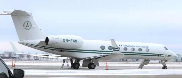 Gulfstream Aerospace Gulfstream V (5N-FGW) - Nigerian Air Force Gulfstream G550 (5N-FGW) of the Presidential Air Fleet at YOW on 23 Nov 22.