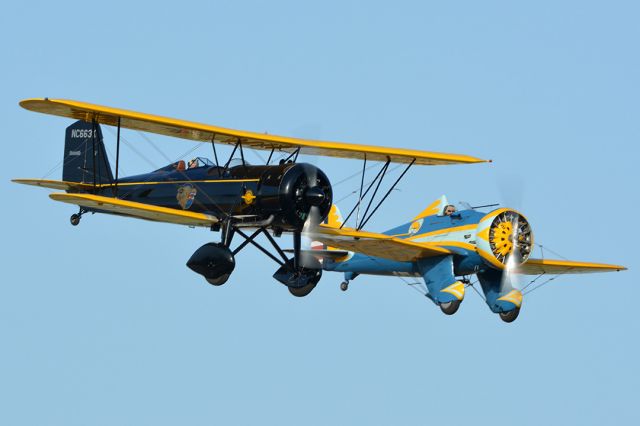 NC663K — - Stearman 4E Junior Speedmail NC663K and Boeing P-26 Pea Shooter N3378G at Chino, California on April 29, 2016. 