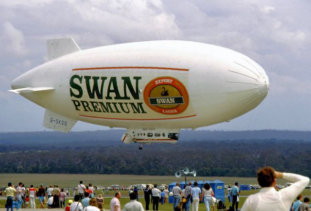 G-SKSD — - 1986 Nowra Air Show - Airship Industries Skyship 600 cn 1215-02. Became VH-HAA. Photo from the fabulous collection of Lindsay Nothrop taken on 6 10 1986. WFU 1993