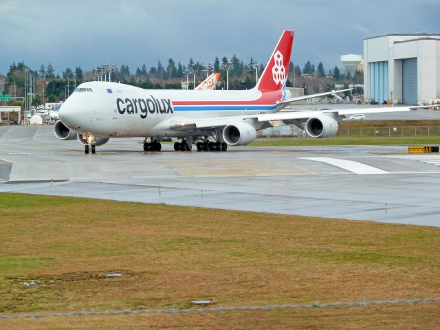 N5573S — - 2-15-2011 Boeing 747-8 freighter, N5573S, taxing to take-off, testing at Paine Field, Everett, Washington   ||||  Photo by Bruce McKinnon