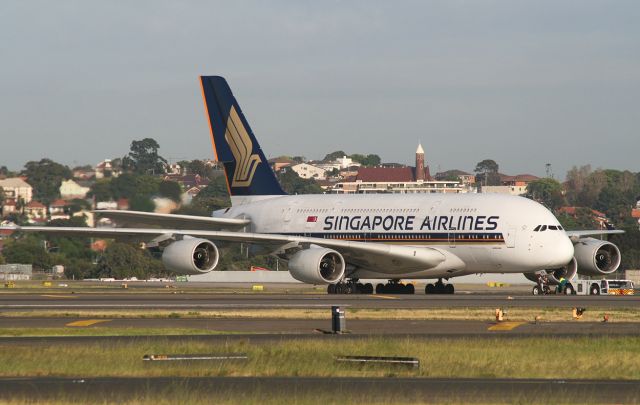 Airbus A380-800 (9V-SKK) - Photographed from the YSSY viewing mound 9 October 2014.