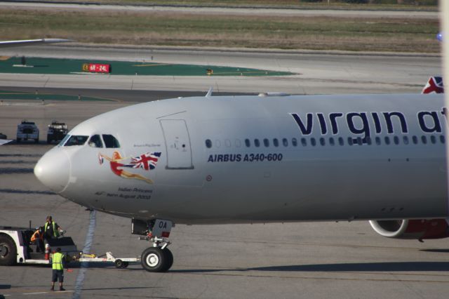 Airbus A340-600 (G-VGOA) - Just arrived from London.