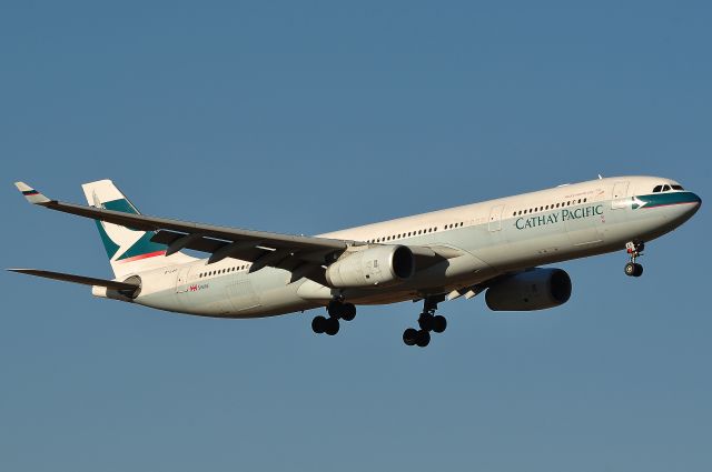 Airbus A330-300 (B-LAF) - Cathay Pacific flight CX135 late arrival from Hong Kong to Melbourne landing Runway 34. 04/02/2012