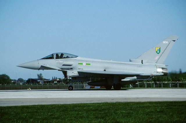 ZJ929 — - RAF, no 3 sqn, Typhoon F2 ZJ929 is awaiting the take off clearance on the runway of RAF Coninngsby