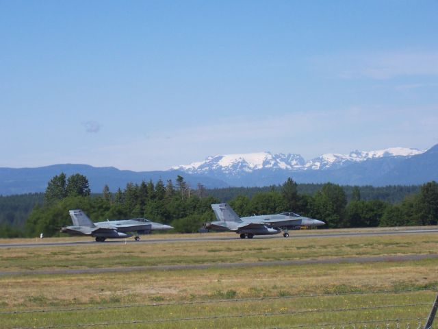 McDonnell Douglas FA-18 Hornet — - "Comox Glacier"    CF18 Hornets take off from CFB Comox