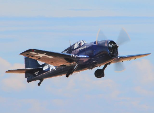 — — - U.S. Navy Helcat takes to the skies at the 2012 Capitol Air Show, Mather field, Rancho Cordova, Ca.