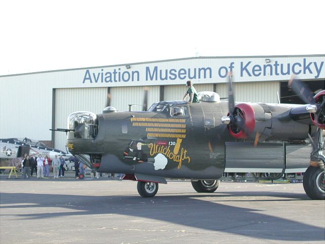 Consolidated B-24 Liberator (N224J) - Restored Consolidated B-24J (N224J), Witchcraft, taxis past past the crowd during a visit to a href=http://www.aviationky.org/The Aviation Museum of Kentucky/a. Witchcraft belongs to the Collings Foundation.