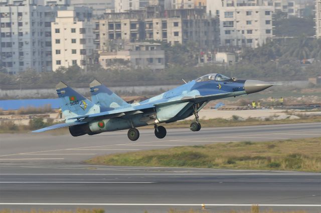 N36503 — - Bangladesh Air Force MiG-29 landing at Shahjalal International Airport in Dhaka.