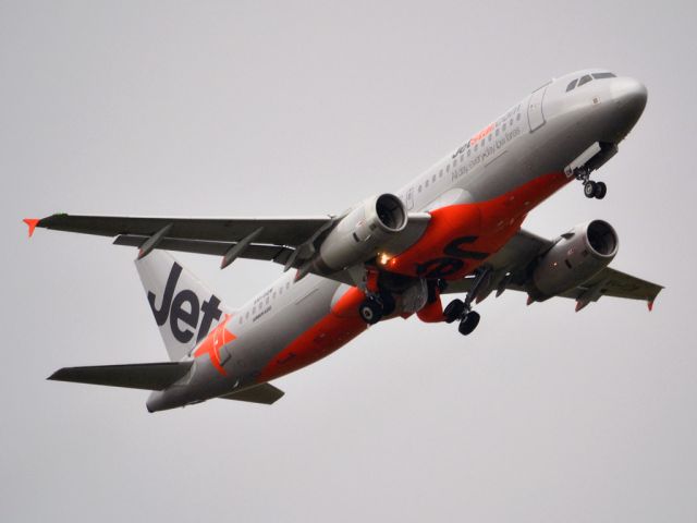 Airbus A320 (VH-VQW) - Getting airborne off runway 23 on a gloomy, cold winters day. Wednesday 4th July 2012.