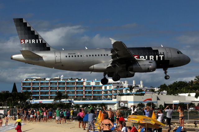 Airbus A319 (N516NK) - Over famous Maho Beach