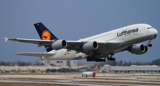 Airbus A380-800 (D-AIMI) - Lufthansa 463 Super just getting airborne off of runway 9.