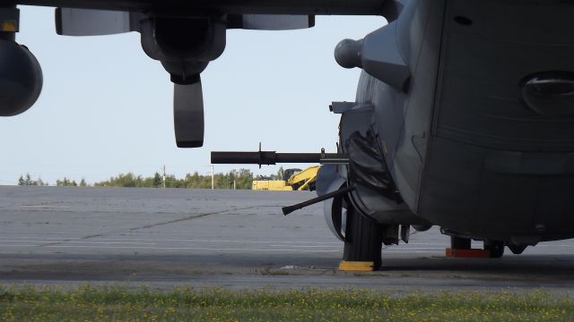 Lockheed C-130 Hercules (N90510) - A turret located on the side of an AC-130 Spooky parked on the ramp at Gander International.