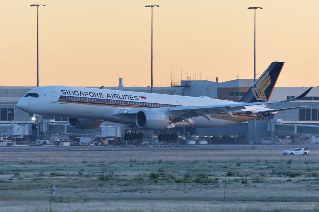 Airbus A350-900 (9V-SHN) - Adelaide, South Australia, 9 June, 2020 - on a very murky, smoke-haze morning the first international passenger flight into Adelaide since the Covid-19 shutdown is about to find the black stuff on runway 23.