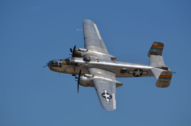 North American TB-25 Mitchell (N27493) - Deke Slayton Airfest June 2014. B-25 Miss Mitchell fly by. Did not quite frame this one perfectly - should have been using tripod but decided I did not want to carry it around that day.