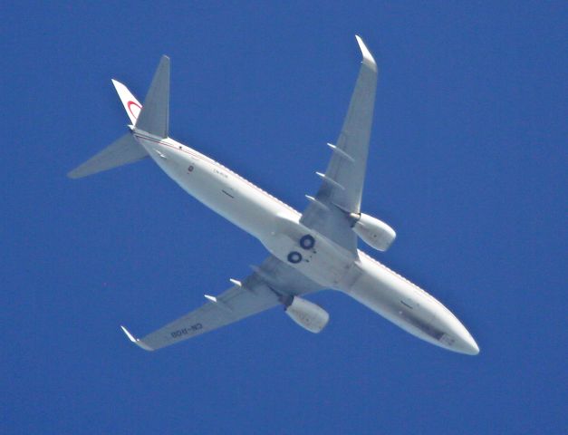 Boeing 737-800 (CN-ROB) - Approche sur Nantes du vol Casablanca Royal air Maroc vertical cote vendée 10 000 ft le 30-03-2014