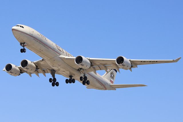 Airbus A340-500 (A6-EHA) - Inaugural flight to LAX on June 01, 2014 (landing).