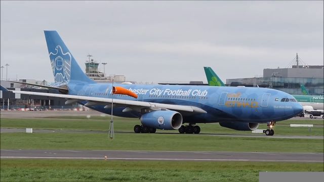 Airbus A330-200 (A6-EYE) - Airbus 332 Etihad  Manchester City FC livery,  towards to gate after landing from Abu Dabhi