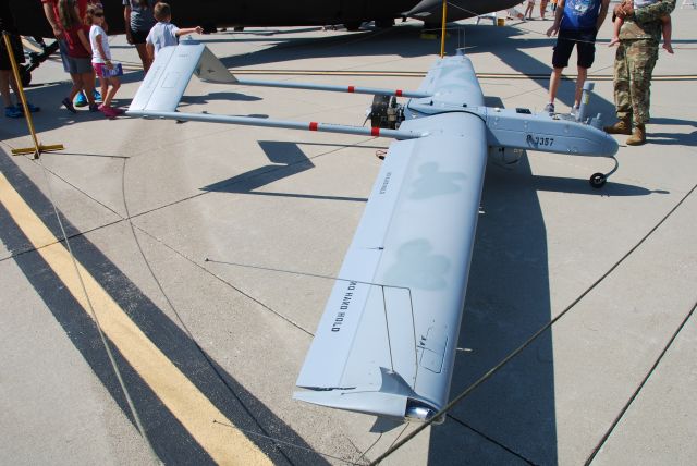 N3357 — - Now THIS is a DRONE! An AAI RQ-7 Shadow on static display at Fly Iowa 2019.