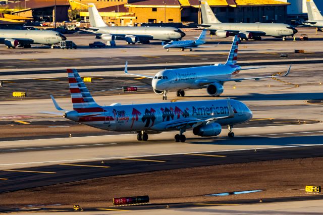 Airbus A321 (A126AA) - An American Airlines A321 in Stand Up to Cancer special livery taking off at PHX on 1/17/23. Taken with a Canon R7 and Tamron 70-200 G2 lens.