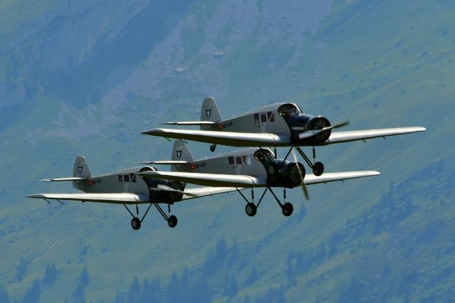 HB-RIA — - F-13 Replicabr /JUNKERS FLUGZEUGWERKE AGbr /6 July 2024br /HB-RIA, JFAG F13, s/n 13-002br /HB-RIO, JFAG F13, s/n 13-003br /HB-RIM, Rimowa F13, s/n 13-001br /all three together in front of the Stanserhorn mountain