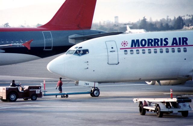 BOEING 737-300 (N784MA) - KSJC - Morris Air on the push back at San Jose, this was a Gamblers Special headed to Laughlin, NV