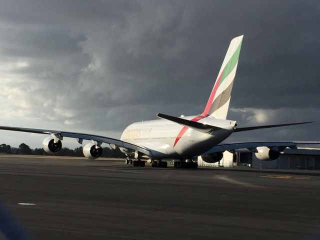 — — - Emirates A380 heading for departure to SYD.