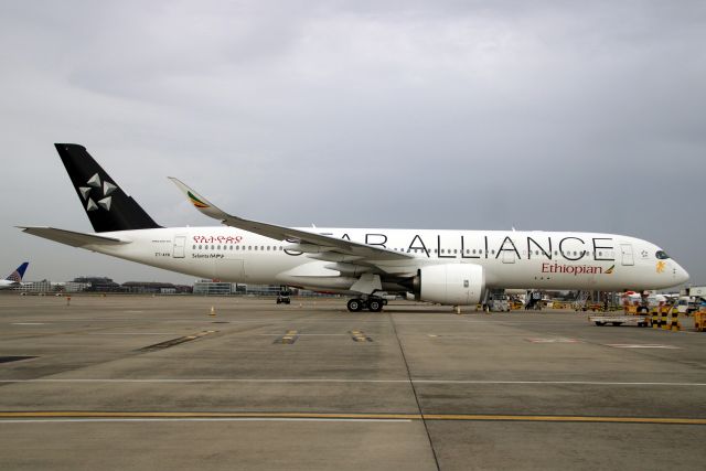 Airbus A350-900 (ET-AYN) - Parked on Stand 254 on 1-Jan-22 prior to operating flight ETH701 to HAAB.