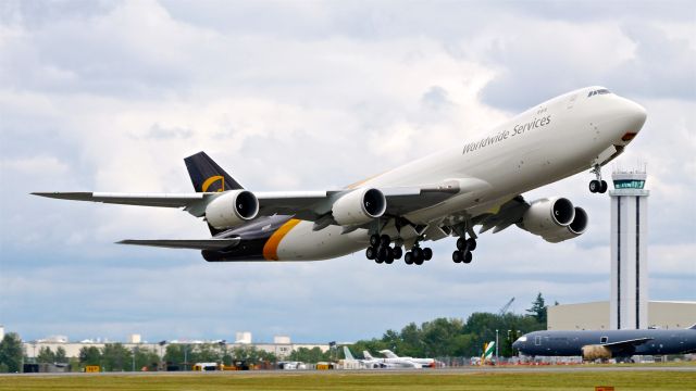 BOEING 747-8 (N610UP) - UPS9105 on rotation from Rwy 16R for a delivery flight to KSDF on 6.7.18. (B747-8F / ln 1547 / cn 64256).