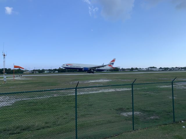 Boeing 777-200 (G-YMMT) - BA253 touching down at George Town, Grand Caymans 29-Apr-19