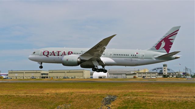 Boeing 787-8 (A7-BCO) - BOE474 on final to Rwy 34L to complete a flight test on 7/13/14. (LN:188 / cn 38333).