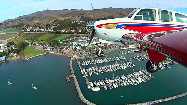 Beechcraft Bonanza (33) (N8943U) - Landing in Half Moon Bay with the video camera mounted on the wing tip. 