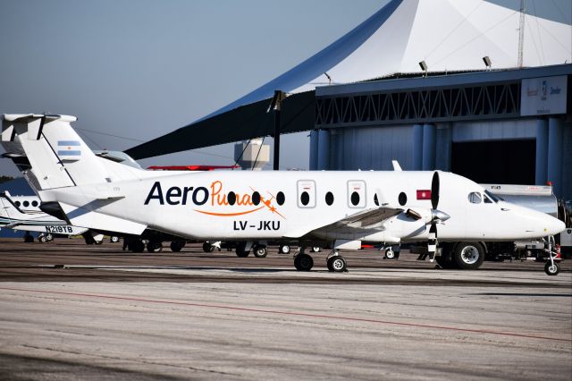 Beechcraft 1900 (LV-JKU) - 1993 Beechcraft B1900D operated by a new airline venture called AeroPuna (owned by FlightVentures Aeronaves) out of the Salta province in Argentina. This aircraft will be used to transport mining equipment and workers in the Salta area...