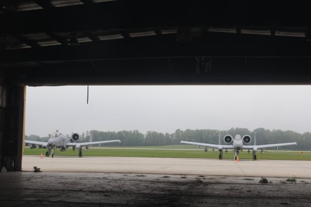 Fairchild-Republic Thunderbolt 2 — - Ft Wayne IN A-10's with the Indiana Air National Guard 122nd Fighter Wing. br /Sept. 21 2019 in front of abandoned Jet Air Hangar.  The Black Snakes were in town for Green Bay Packer / Minnesota Vikings Fly-Over / Packers Won  