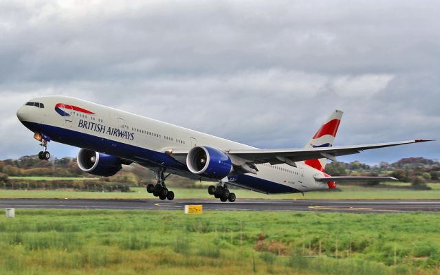 BOEING 777-300 (G-STBF) - ba b777-3 g-stbf dep shannon for dallas after diverting in earlier on a medical emergency 23/10/15.