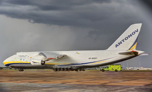 Antonov An-124 Ruslan (UR-82007) - All buttoned up for the severe thunder storm that is just about to hit.