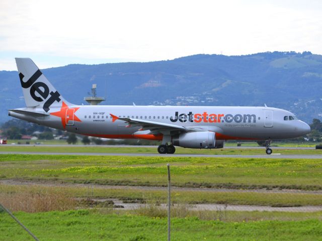 Airbus A320 (VH-VQF) - On taxi-way heading for take off on runway 05. Thursday 12th July 2012.