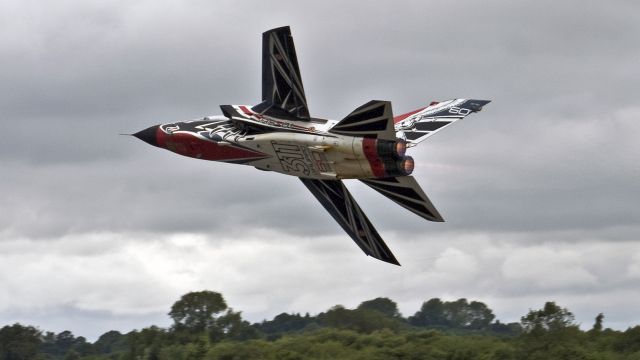 PANAVIA Tornado (CSX7041) - Italian Air Force Panavia Tornado IDS CSX7041 takes-off for its display at RIAT 2017 - 16t July 2017.br /The Tornado serialled CSX 7041 is adorned in a special black-white-red paint scheme, it was unveiled last year during the celebration of the 60th anniversary of the 311° Gruppo at Pratica di Mare AB, Rome.