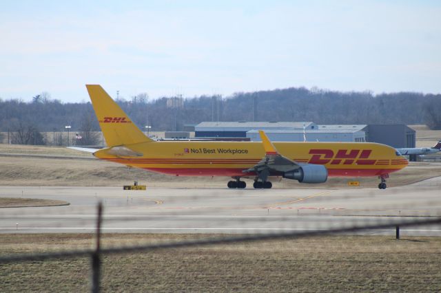 BOEING 767-300 (G-DHLE) - DHL Number one best workplace livery, turning onto Taxiway Mike.