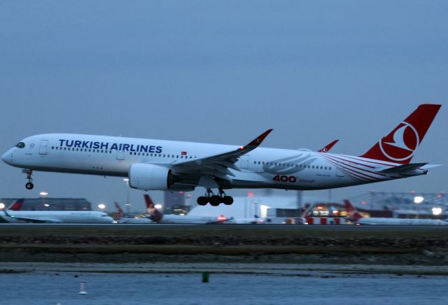 Airbus A350-900 (TC-LGH) - Turkish A359 in 400th Aircraft livery arrival to BOS at dusk on 4/10/24. 