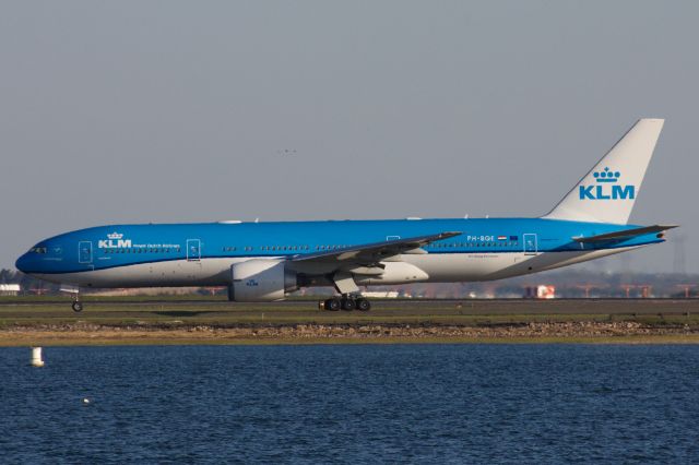 Boeing 777-200 (PH-BQE) - KLM departing BOS for AMS on 5/14/20 after doing a COVID19 cargo flight the previous day. 