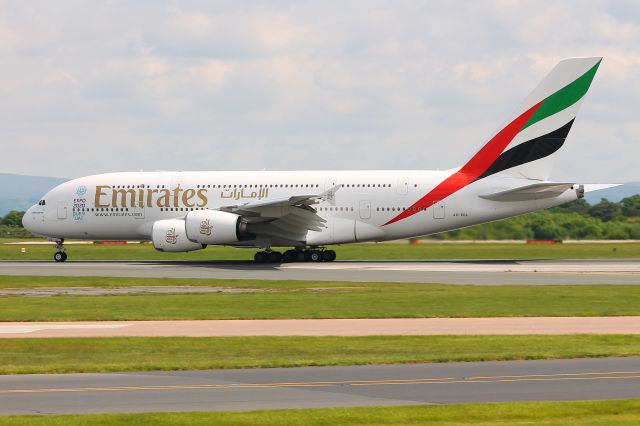 Airbus A380-800 (A6-EDL) - Taking off from Runway 05L at Manchester UK on Monday 30th May 2016